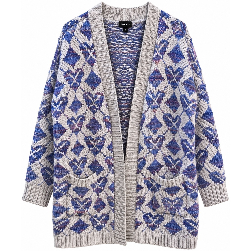 Torrid 1X 14/16 Chunky Geometric Open Front Cardigan Wool Blend